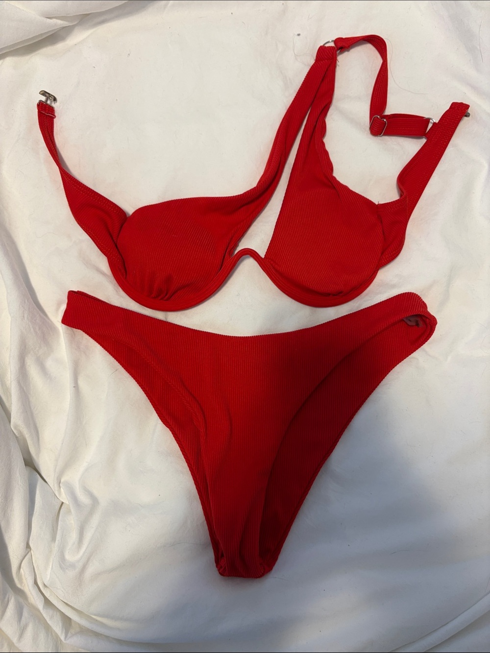 SHEIN Red Ribbed Underwire Bikini Set